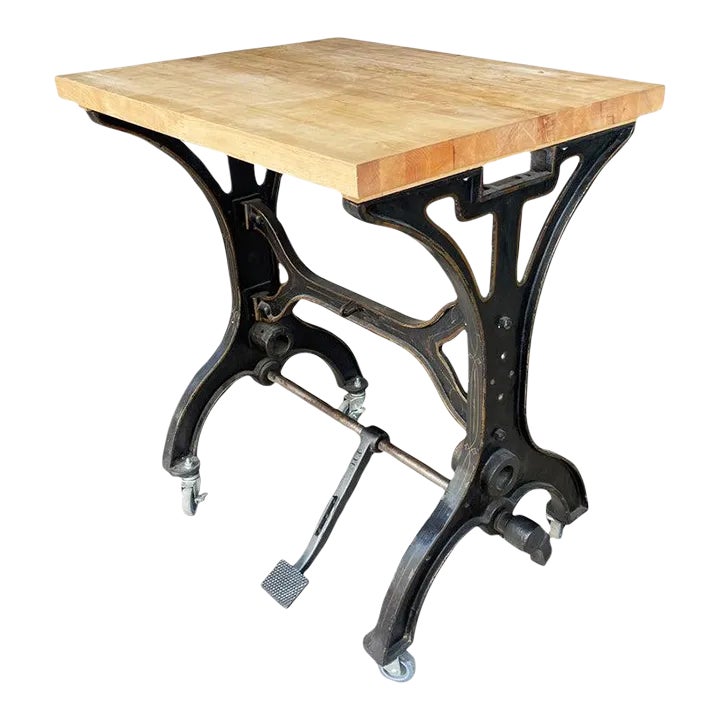 Early 20th Century Industrial Cast Iron Butcher Block Table | Chairish