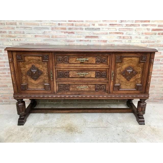 19th century Catalan Spanish buffet with two doors and three drawers and Mirror Crest. Of the period Spanish Colonial.