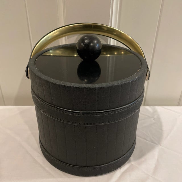 Mid 20th Century Black and Brass Leather Pinstripe Ice Bucket For Sale - Image 12 of 12