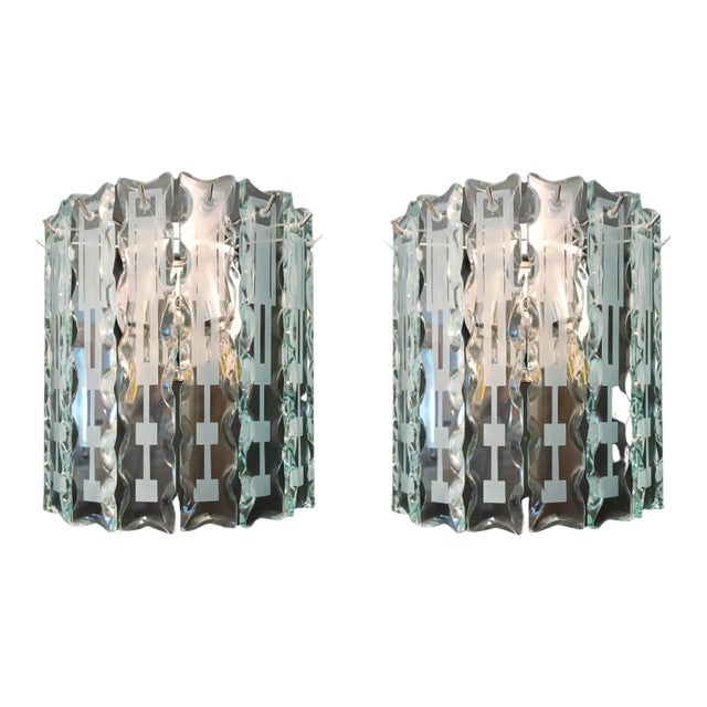 Mid 20th Century Beveled Sconces by Cristal Arte - a Pair For Sale