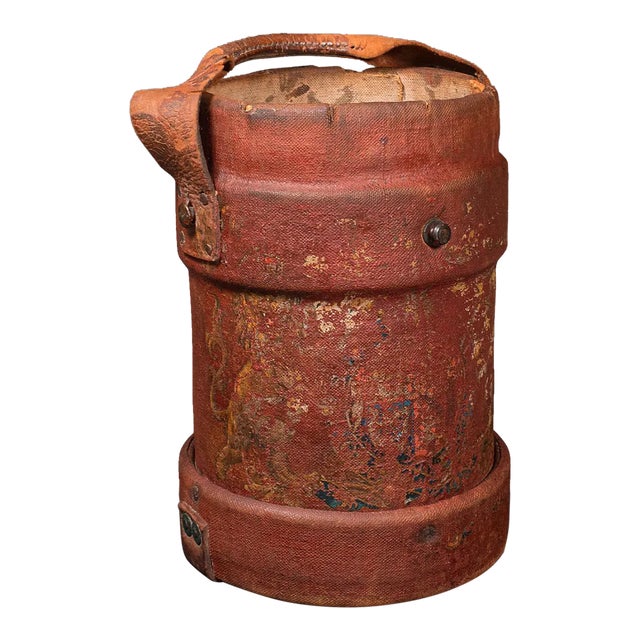 1910s Edwardian Antique English Leather Decorative Bucket For Sale