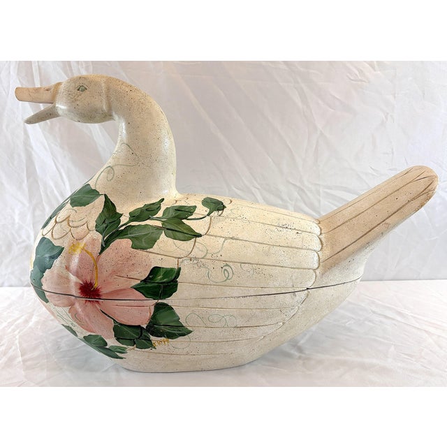 Shabby Chic Vintage Large Folk Art Hand Made and Hand Painted Wooden Goose Box For Sale - Image 3 of 18