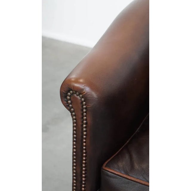English Cowhide Club Armchair in Dark Color For Sale - Image 10 of 14