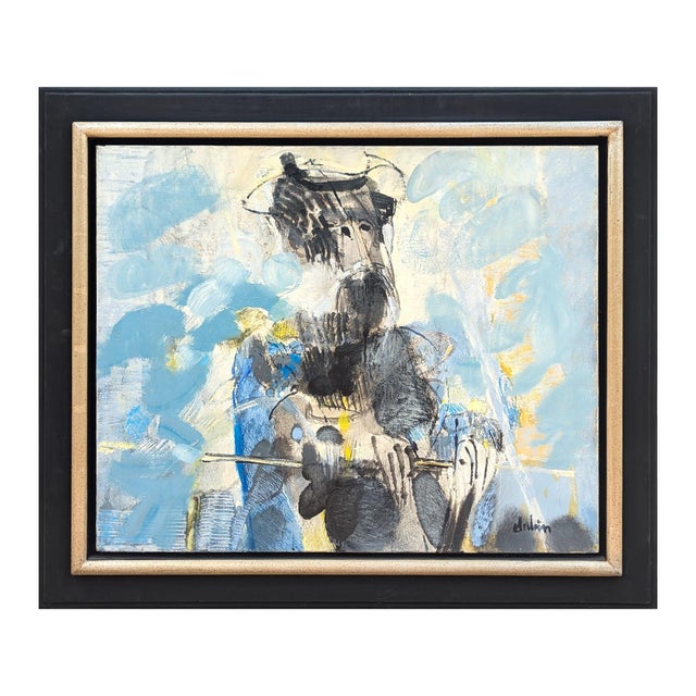 Late 20th Century Joël Dabin "L'Hidalgo de la Mancha" Modern Blue Tone Abstract Expressionist Figure Painting, 1991 For Sale - Image 5 of 12