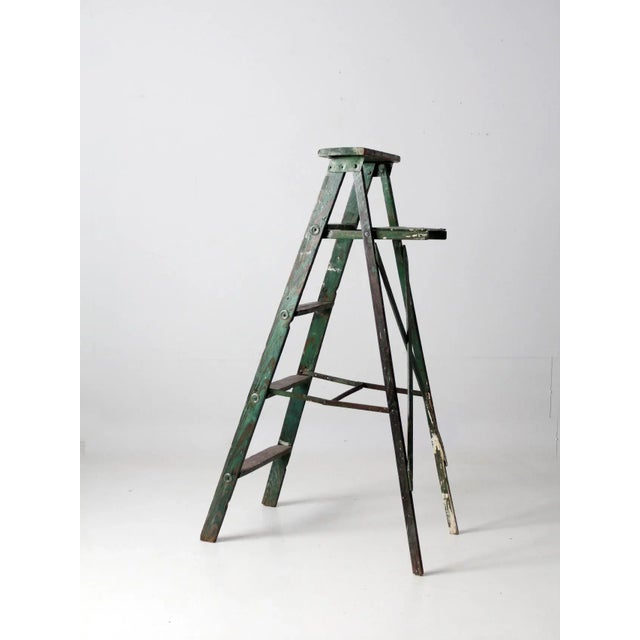 Wood Vintage Green Painted Ladder For Sale - Image 7 of 13