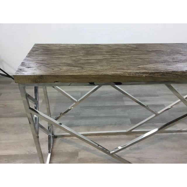 Industrial Modern Reclaimed Teak Wood and Stainless Steel Console Table For Sale In Atlanta - Image 6 of 7