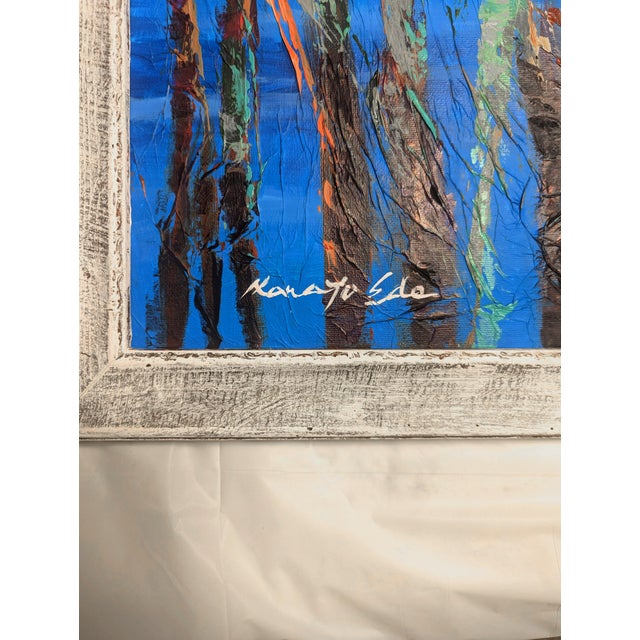 Pair of Framed Textured Floral Art on Canvas For Sale - Image 4 of 6