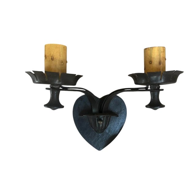 American Heart Shaped Double Wall Sconces Circa 1920’s - a Pair For Sale - Image 3 of 6