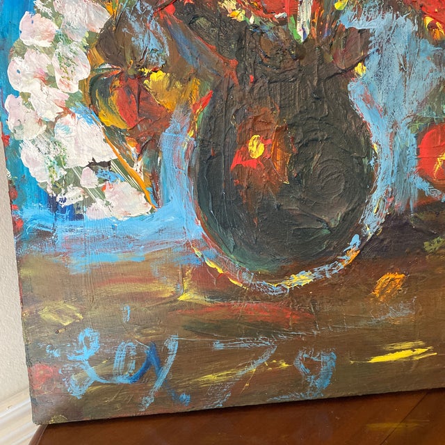 Midcentury Abstract Floral Painting on Canvas -Signed For Sale - Image 4 of 9