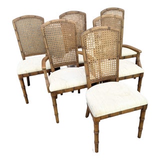 Vintage Boho Chic Faux Bamboo Cane Back Dining Chairs by Chaircraft - Set of 6 For Sale