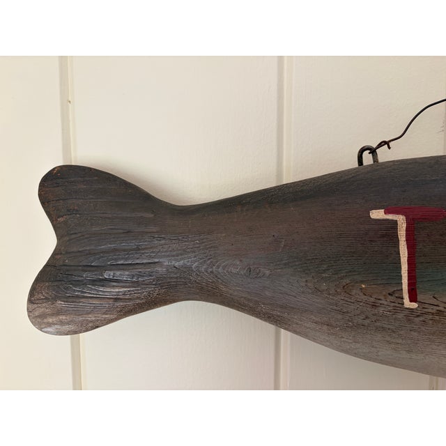 Vintage New England-Style Hand-Carved Fish Bait & Tackle Folk Art Sign For Sale - Image 13 of 13