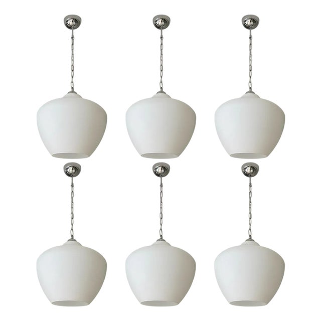 Set of Six Italian Murano Milky White Glass Pendants, 1980's. For Sale
