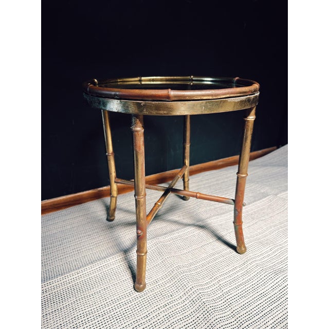 Gold 1970s Faux Bamboo Brass + Glass Petite Cocktail Table For Sale - Image 8 of 12