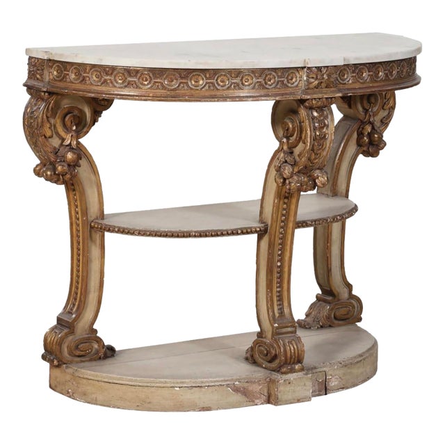 French Louis XVI Style Creme Peinte Giltwood Console Table, 19th Century For Sale