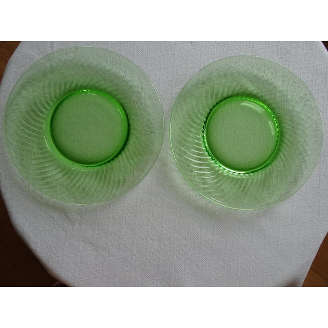 Mid-Century Modern Green Swirled Glass Salad Plates - a Pair For Sale - Image 3 of 3