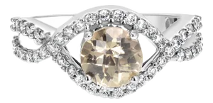 Smoky Quartz Diamond Engagement Ring 2.05cttw 14k White Gold, Size 3