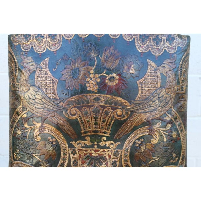 Pair of Early 18th Century Carved Wood Armchairs With Embossed Leather Upholstery For Sale - Image 4 of 18