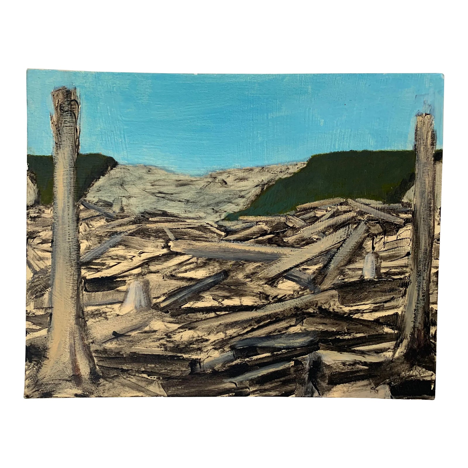 Oil Painting of a Pacific Northwest Logging Scene | Chairish