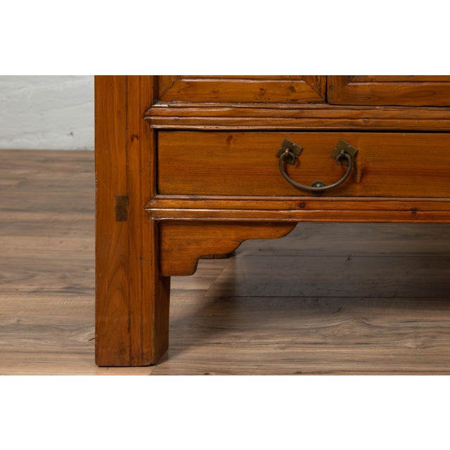 Brown Late 19th Century Large Qing Dynasty 19th Century Wooden Cabinet with Paneled Doors and Drawers For Sale - Image 8 of 12