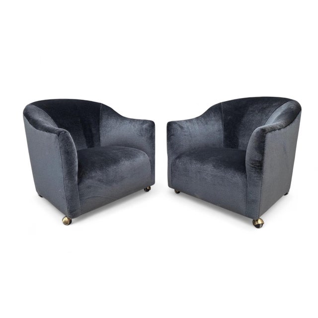 Mid-Century Modern Mid 20th Century Barrel Back Club Chairs Attributed to Kroehler Newly Reupholstered - Pair For Sale - Image 3 of 9