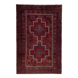 1960s Tribal Shiraz Handmade Wool Rug With Burgundy Field For Sale