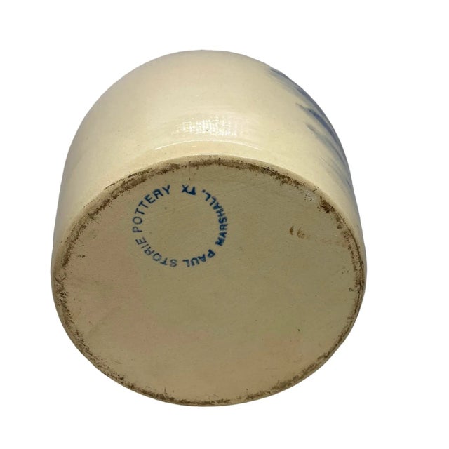 1995 Paul Storie Marshall Texas Hand-Painted Pottery Stoneware Jug With Cobalt Blue Barn and Rustic Scene, Signed s.s. For Sale - Image 9 of 12