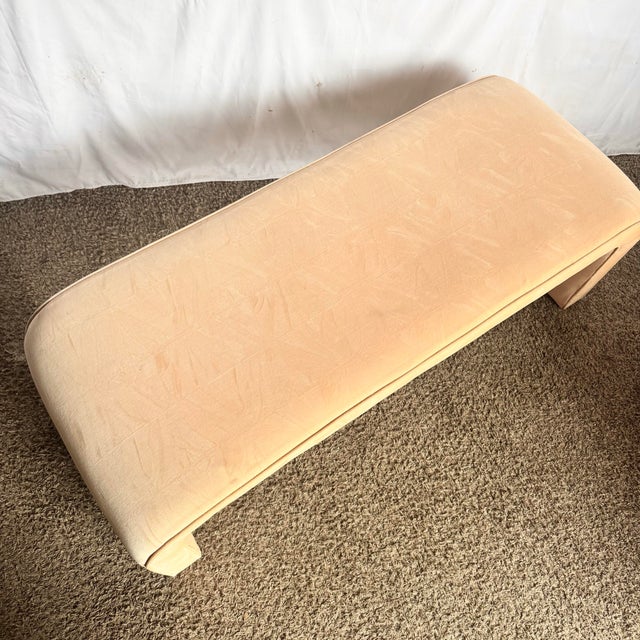 Post Modern Peach Velvet Fabric Waterfall Bench For Sale - Image 4 of 12