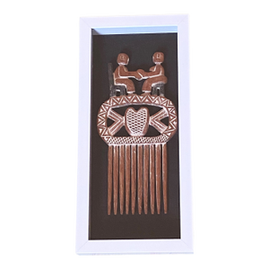 Vintage African Ashanti Ghana Marriage Comb 15" H Framed