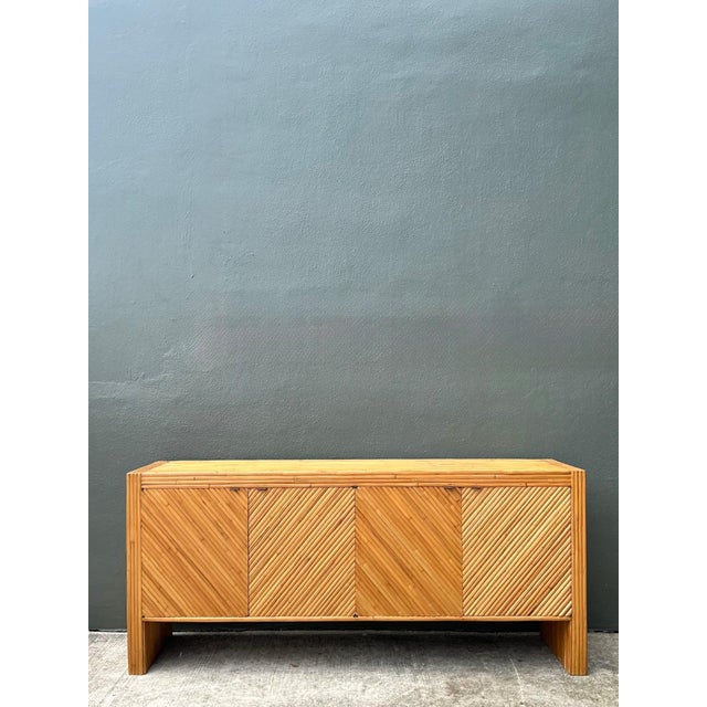 Mid-Century Modern Vintage 1970s Chevron Rattan Credenza For Sale - Image 3 of 18