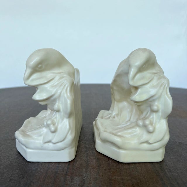 English Pair of Rookwood Ceramic Crow Bookends Bird For Sale - Image 3 of 8