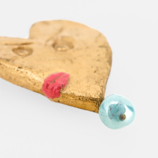 Vintage Handmade BillyBoy* Gold Heart With Face Brooch, 1985 For Sale - Image 13 of 14