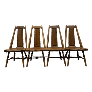 Rustic Modern Solid Maple Dining Chairs, Set of 4, Handcrafted 1960s Cabin / Lodge Style For Sale