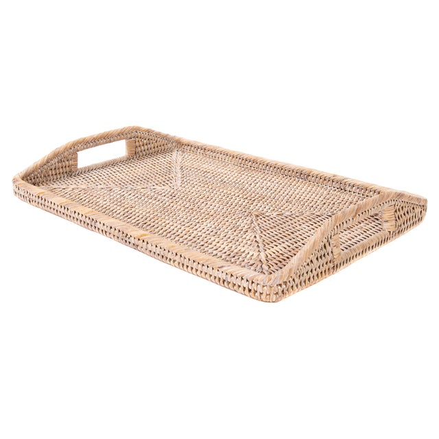 Artifacts Rattan Rectangular Tray With High Handles For Sale - Image 4 of 6