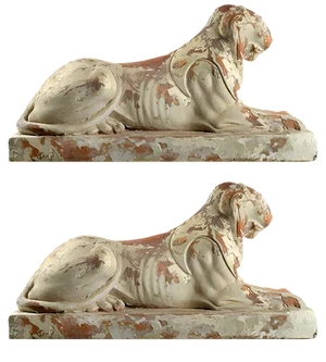Terracotta Lion Statues, Set of 2