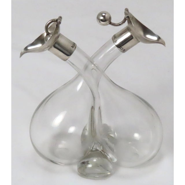 Circa 1907 Early English Arts & Crafts Hand Blown Crystal With Sterling Silver Vinegar & Oil Bottles For Sale - Image 13 of 13