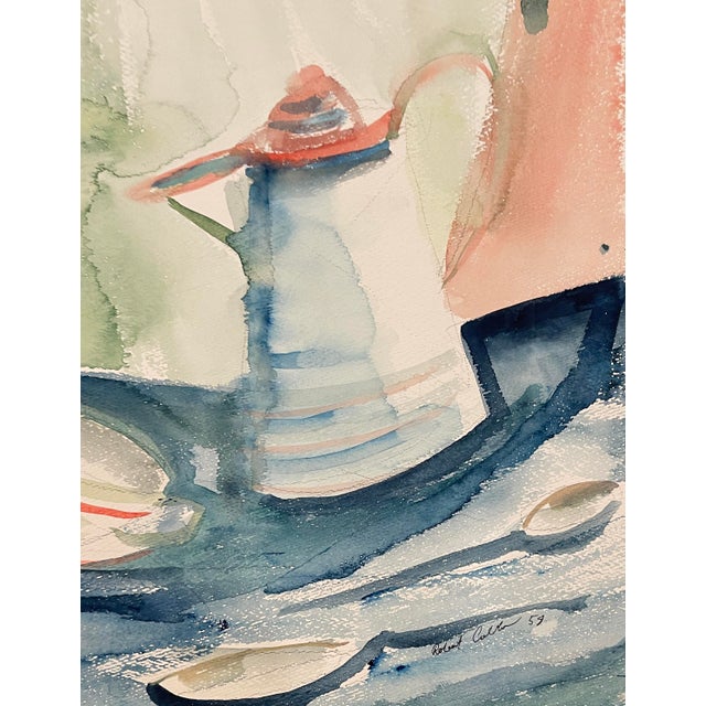 MCM painting on paper by artist Robert Colborne (1931-2002) of New York. Signed and dated lower right, estate stamp on the...