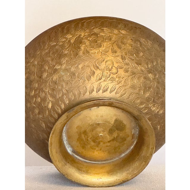 Vintage Brass Bowl With Flower Etching Detail For Sale - Image 4 of 4