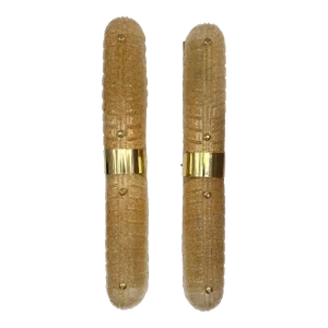 Contemporary Pair of Brass and Palm Murano Glass Sconces, Italy