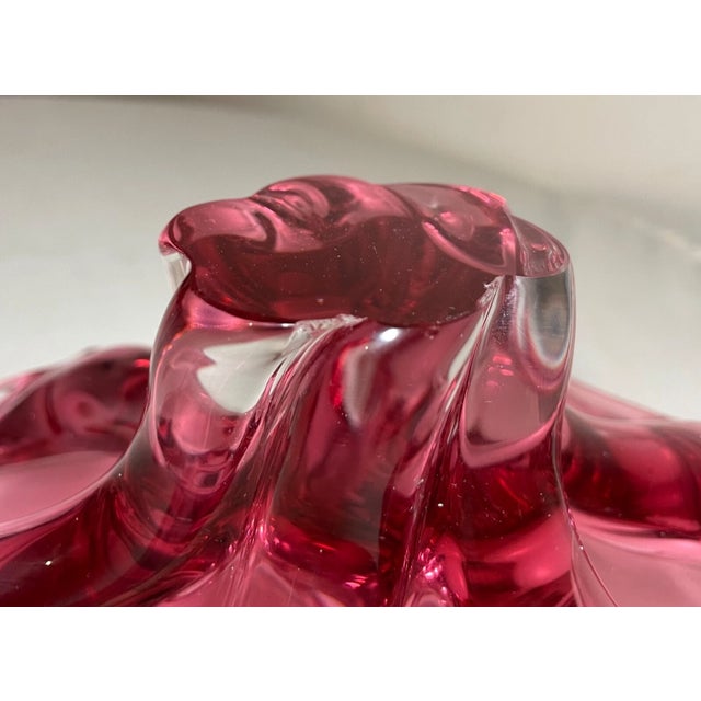 Vintage Hand Blown Pink Red Glass Italian Centerpiece Footed Bowl Murano For Sale - Image 12 of 12
