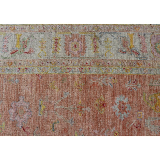 Vibrant Floral Medley on Salmon Pink Hand-Knotted Rug by Keivan Woven Arts For Sale - Image 4 of 12