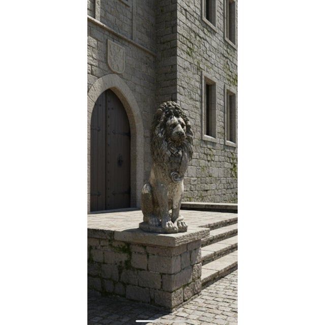 1950s 1950s Tuscan Style Stone Lion Statue With Scroll Detail For Sale - Image 5 of 5
