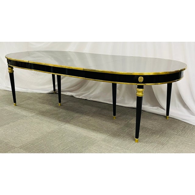 Maison Jansen Ebony Dining Table, Louis XVI Style, Two Insertable Leaves For Sale - Image 4 of 13