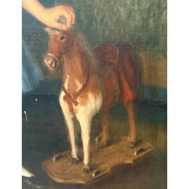 1900 - 1909 Adele Herter “Portrait of Child With Pull Toy Horse” – Oil on Canvas, Circa 1900 For Sale - Image 5 of 6