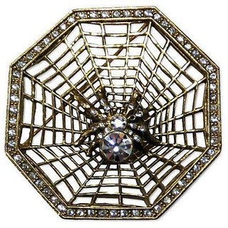 Art Deco Gold & Crystal Spider Web Brooch For Sale