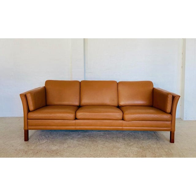 Mid-Century Danish Cognac Three Seater Sofa by Morgans Hansen For Sale - Image 4 of 18