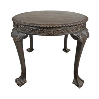 Antique Library Table - Chippendale Style Round Hand Carved For Sale