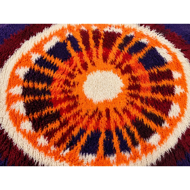 Orange Mid Century Modern Scandinavian Square Small Rya Rug / Carpet For Sale - Image 8 of 8