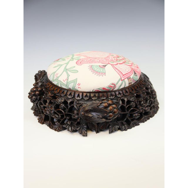 Wood Victorian Stool in Bennison Banyan Linen, 1880 For Sale - Image 7 of 18