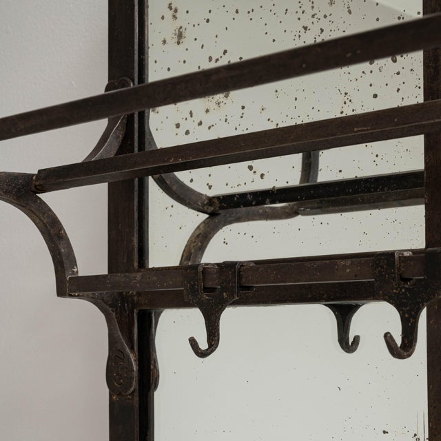 1910s French Wrought Iron Mirror With Coat Rack & Stand For Sale - Image 13 of 18