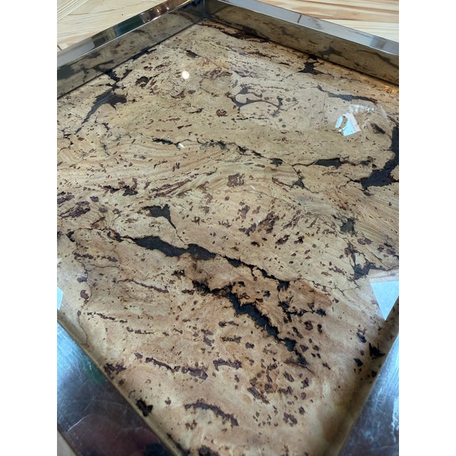 Brown Square Cork and Metal Serving Tray For Sale - Image 8 of 8